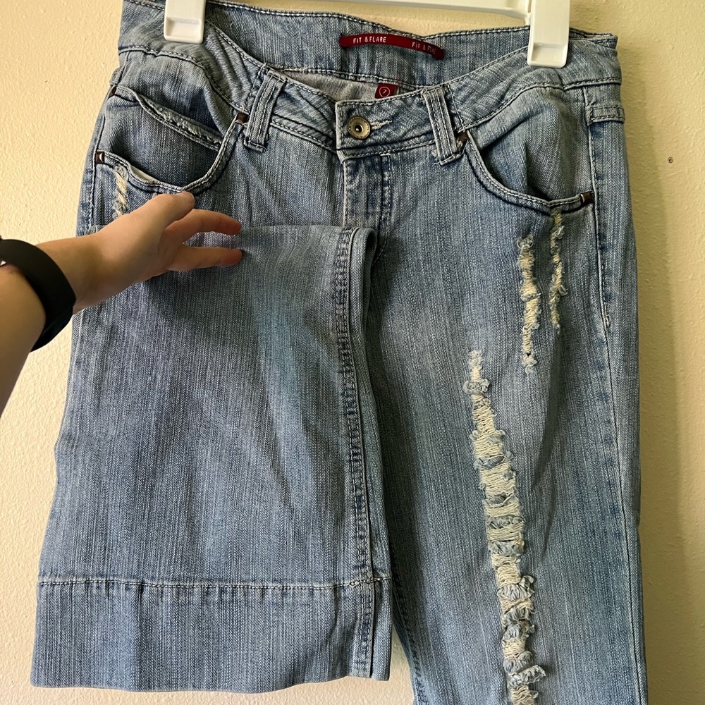 vintage y2k low rise distressed highway flare jeans